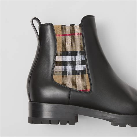 buckle detail chelsea's burberry boots|burberry check leather boots.